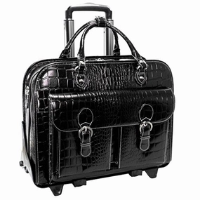 Siamod San Martino 35305 Black Leather Ladies Detachable-Wheeled Laptop Case