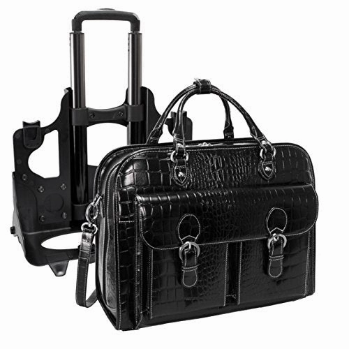 Siamod San Martino 35305 Black Leather Ladies Detachable-Wheeled Laptop Case