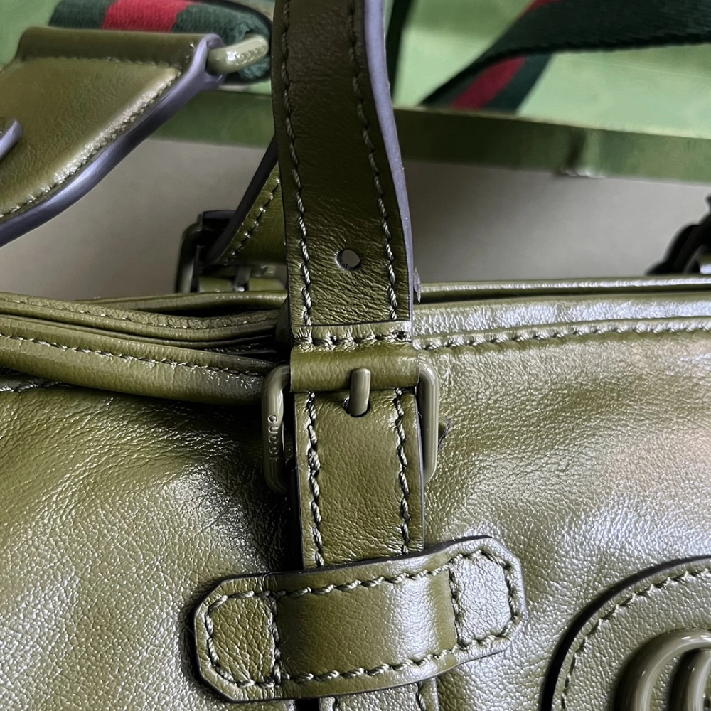 Small Duffle Bag With Tonal Double G Green Leather Crossbody Bag for Men