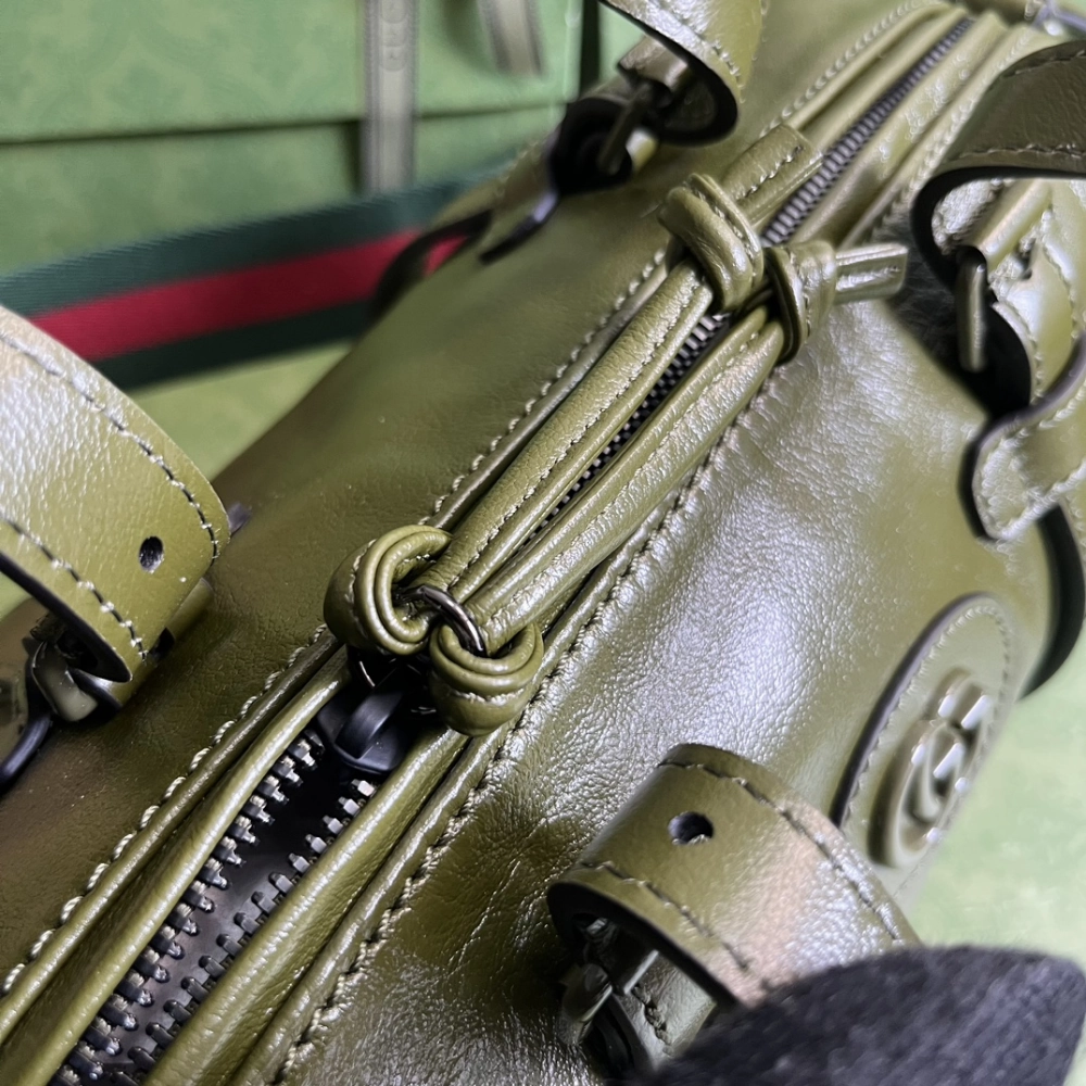 Small Duffle Bag With Tonal Double G Green Leather Crossbody Bag for Men