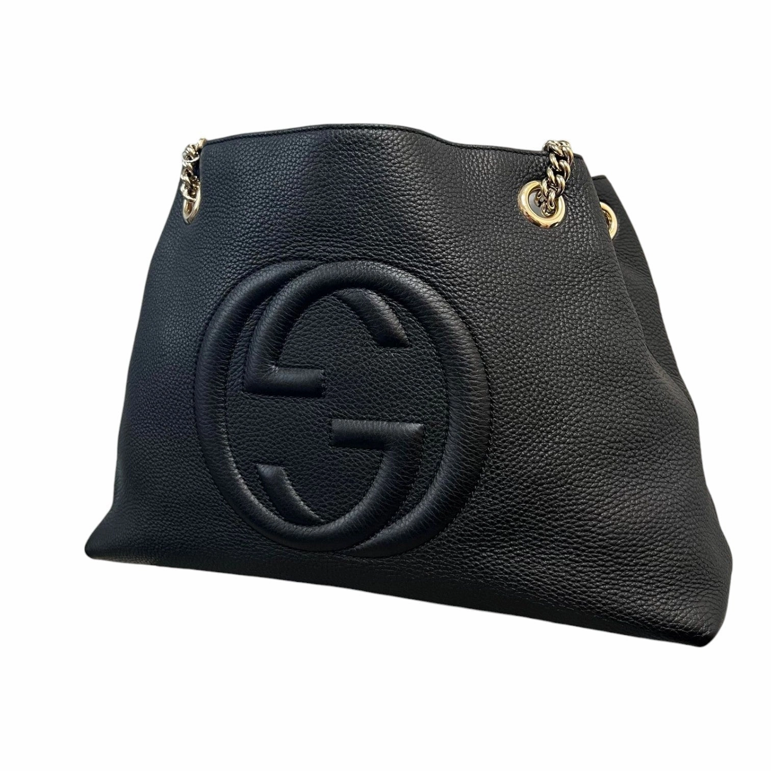 Soho Chain Shoulder Medium Pebbled Calfskin Black GHW