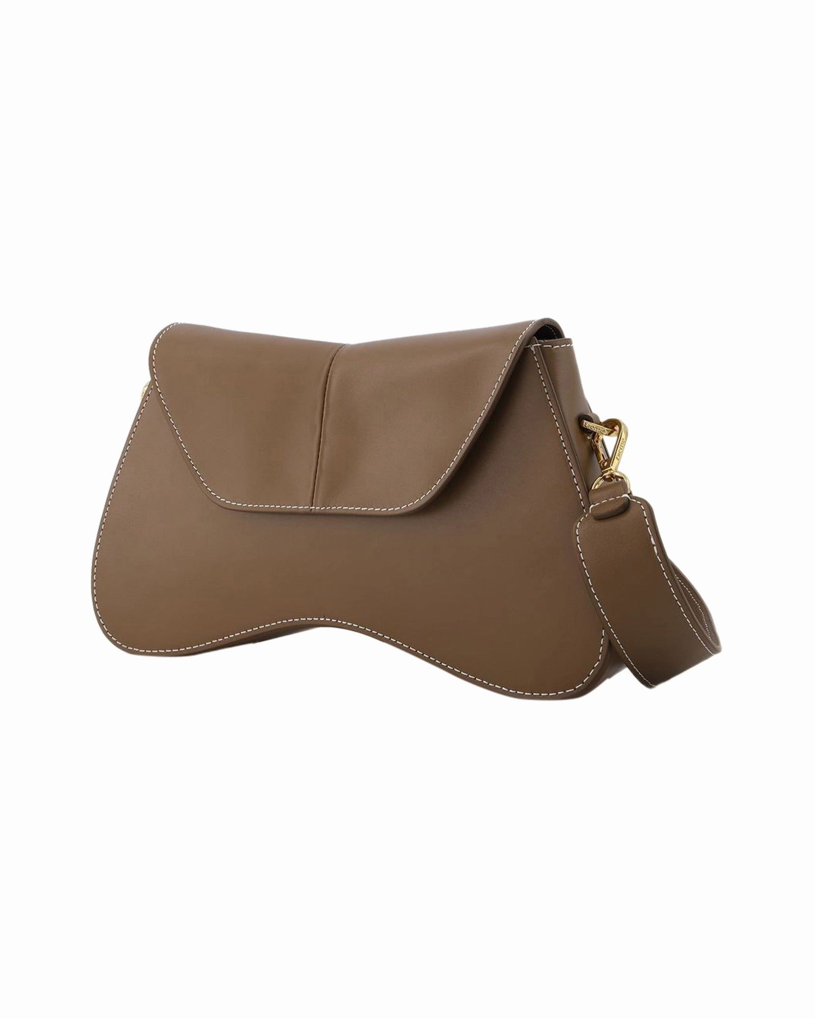 Space Bag in Grey Leather with White Stitching