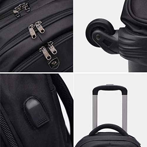 STATEGY Freewheel Wheeled Backpack Business Waterproof Travel Laptop Backpack, Carry-on Bag Perfect for Men and Women (Color : Black, Size : M)