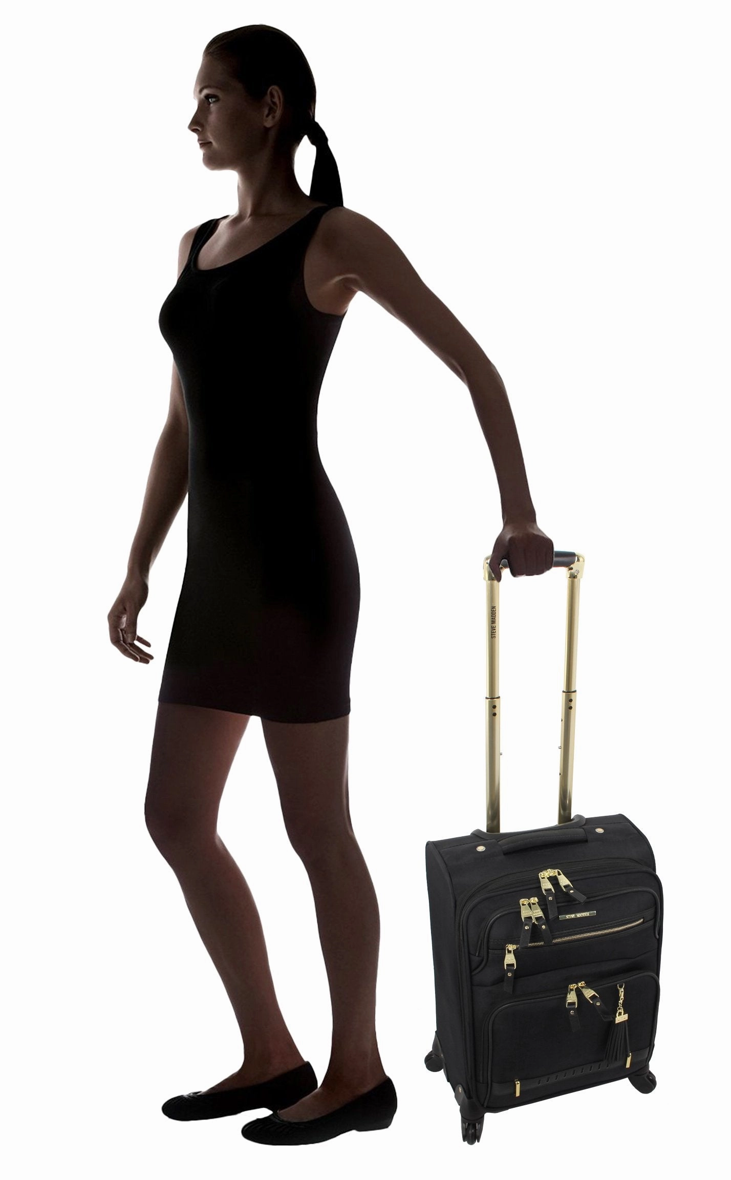 Steve Madden Luggage Carry On 20" Expandable Softside Suitcase With Spinner Wheels (20in, Peek-A-Boo Black)