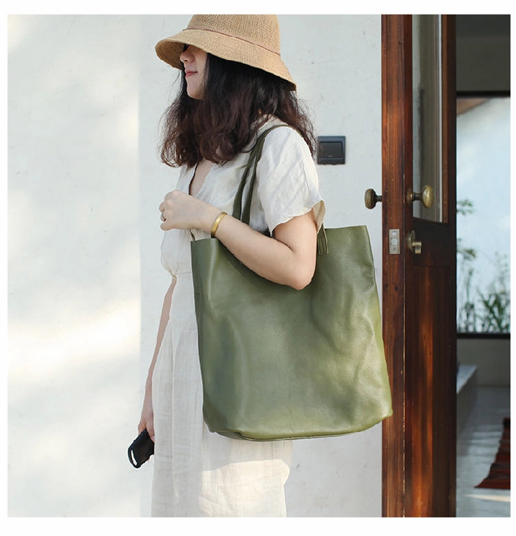 Stylish Green Leather Large Tote Bag Shopper Bag Shoulder Bag Purse For Women