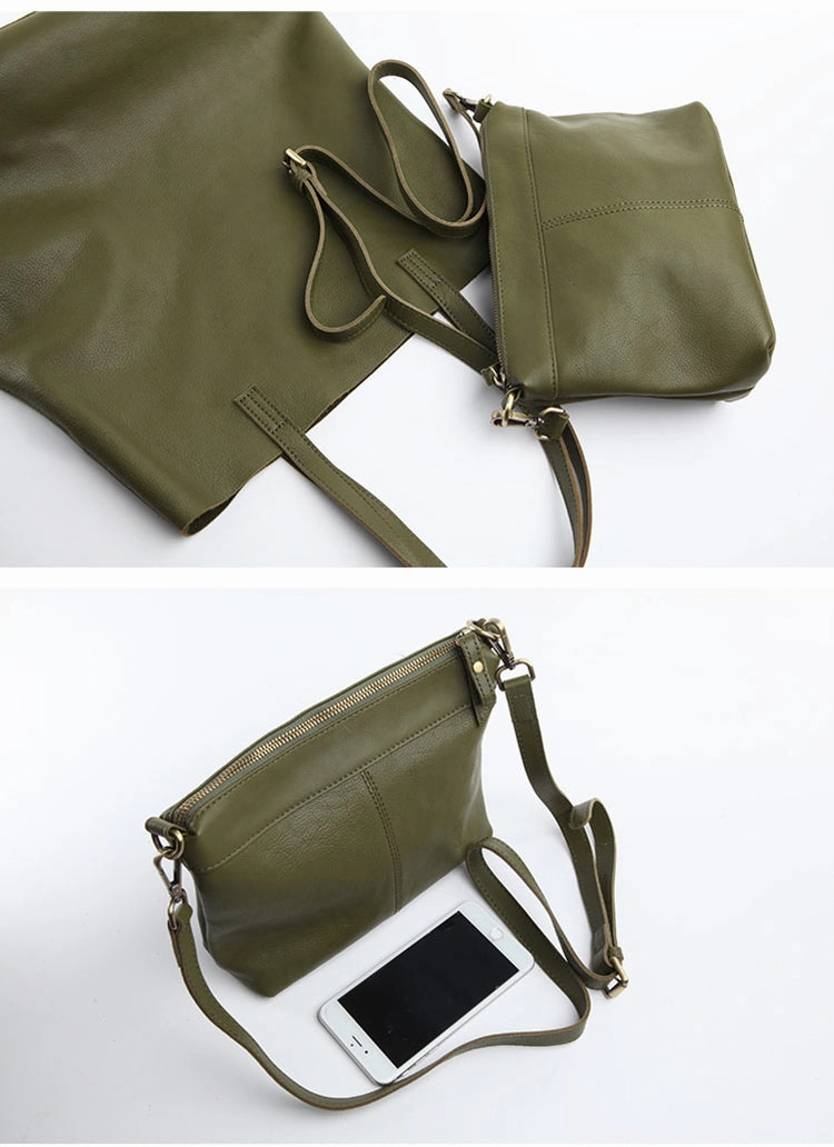 Stylish Green Leather Large Tote Bag Shopper Bag Shoulder Bag Purse For Women