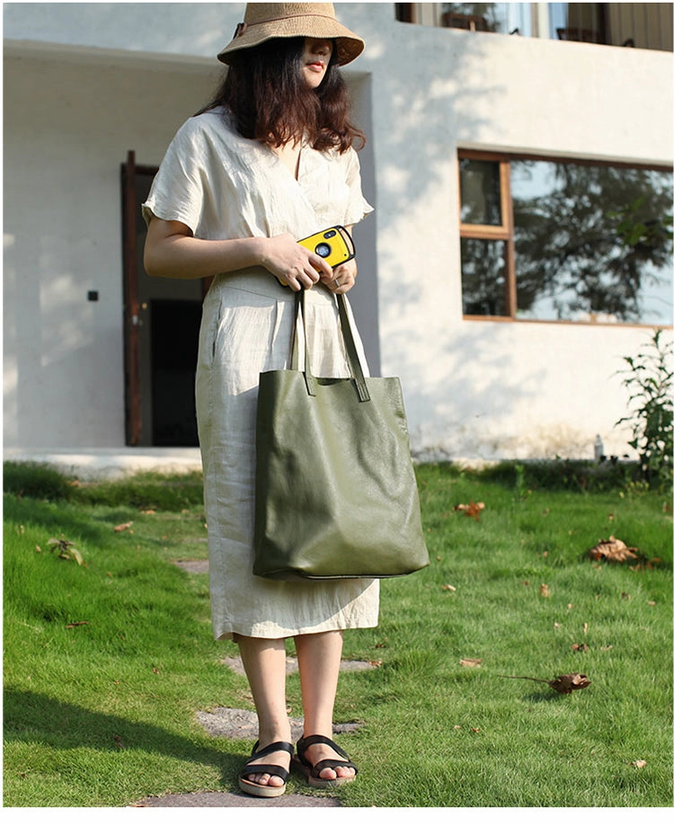 Stylish Green Leather Large Tote Bag Shopper Bag Shoulder Bag Purse For Women
