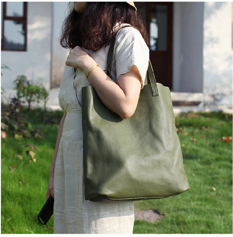 Stylish Green Leather Large Tote Bag Shopper Bag Shoulder Bag Purse For Women