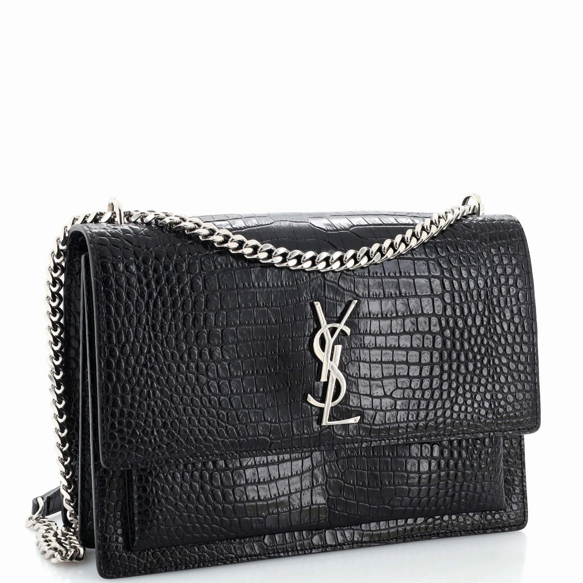Sunset Crossbody Bag Crocodile Embossed Leather Large