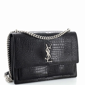 Sunset Crossbody Bag Crocodile Embossed Leather Large