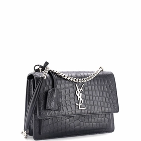 Sunset Crossbody Bag Crocodile Embossed Leather Medium