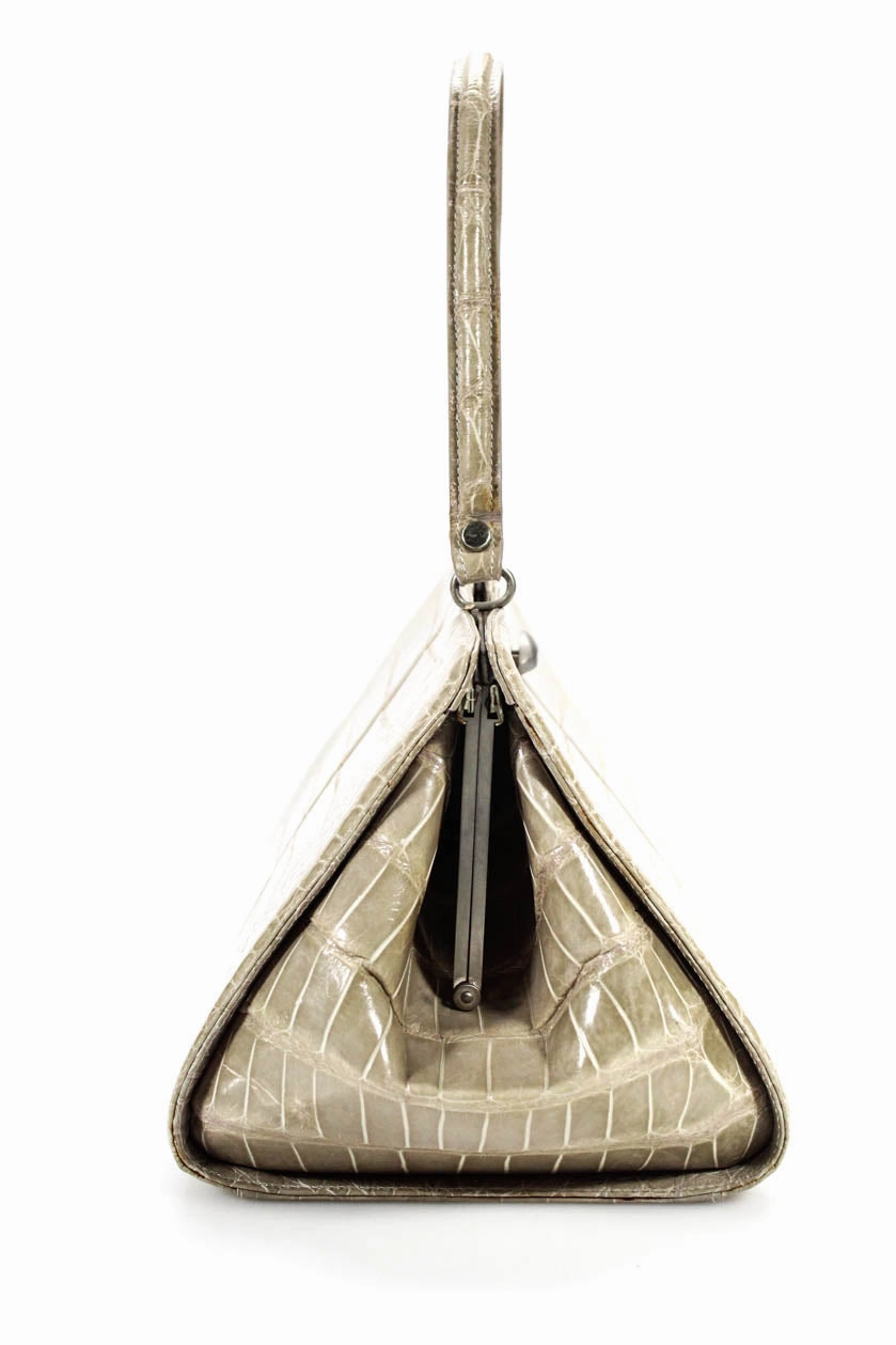 Tardini Alligator Embossed Silver Tone Shoulder Satchel Bag Green