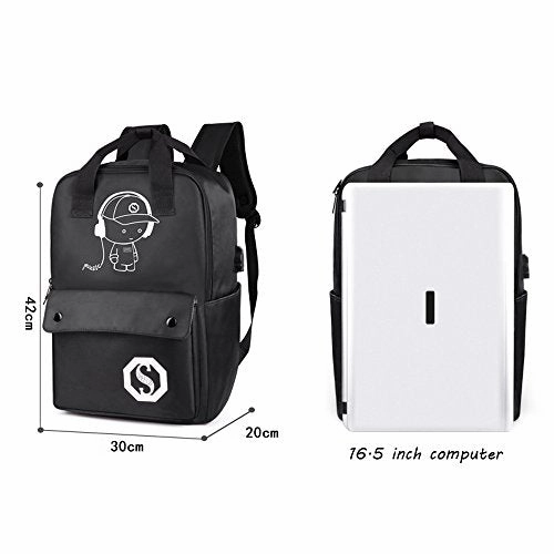 Teen Boy Girl Laptop Backpack W/ Usb Charging Port, Unisex Luminous Lightweight Waterproof