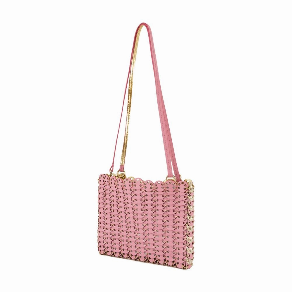 Textured Calfskin Pink Shoulder Bag With Scalloped Edges