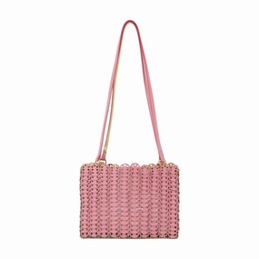Textured Calfskin Pink Shoulder Bag With Scalloped Edges