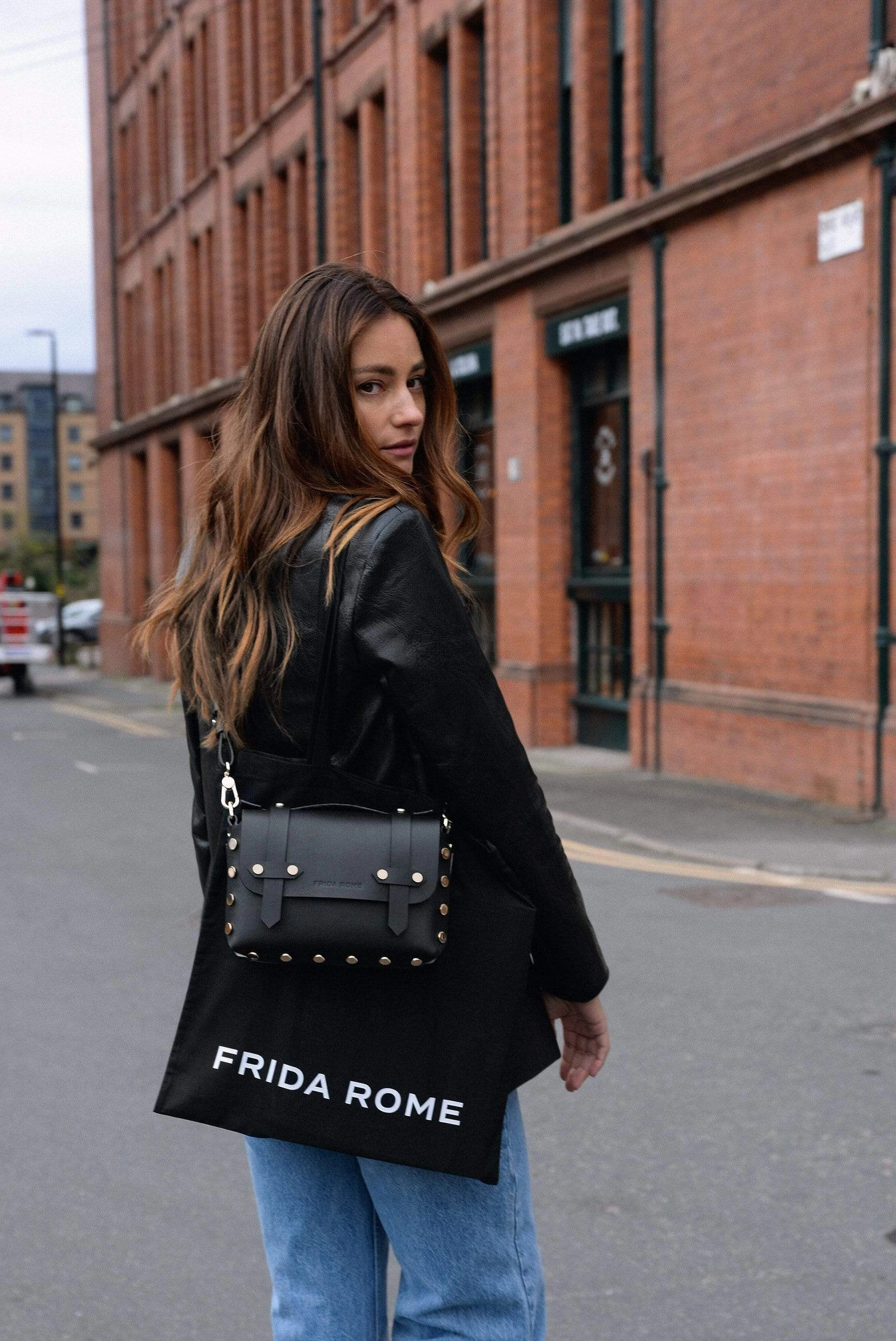 The WEEK/END Cactus Leather Vegan Studded Crossbody Bag | Black