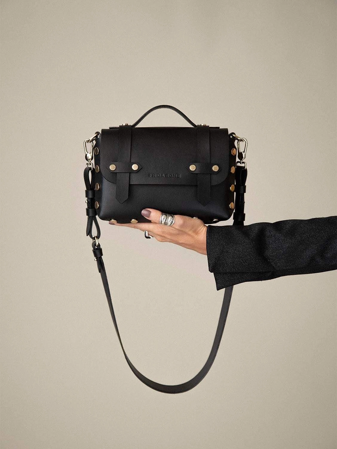 The WEEK/END Cactus Leather Vegan Studded Crossbody Bag | Black