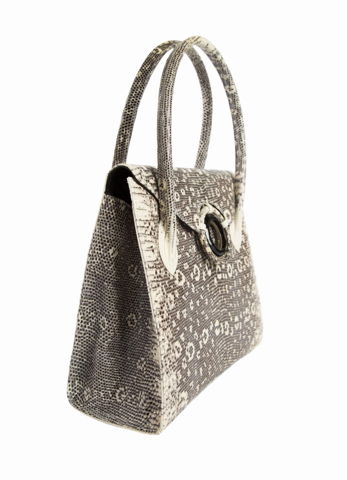 Thompson 'O' Tote - Black and White Ring Lizard, Black Onyx