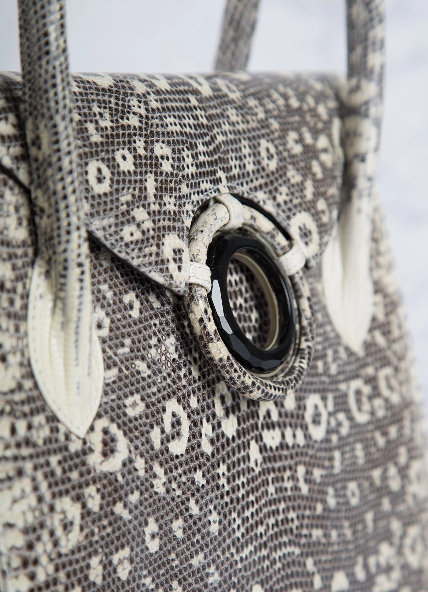 Thompson 'O' Tote - Black and White Ring Lizard, Black Onyx