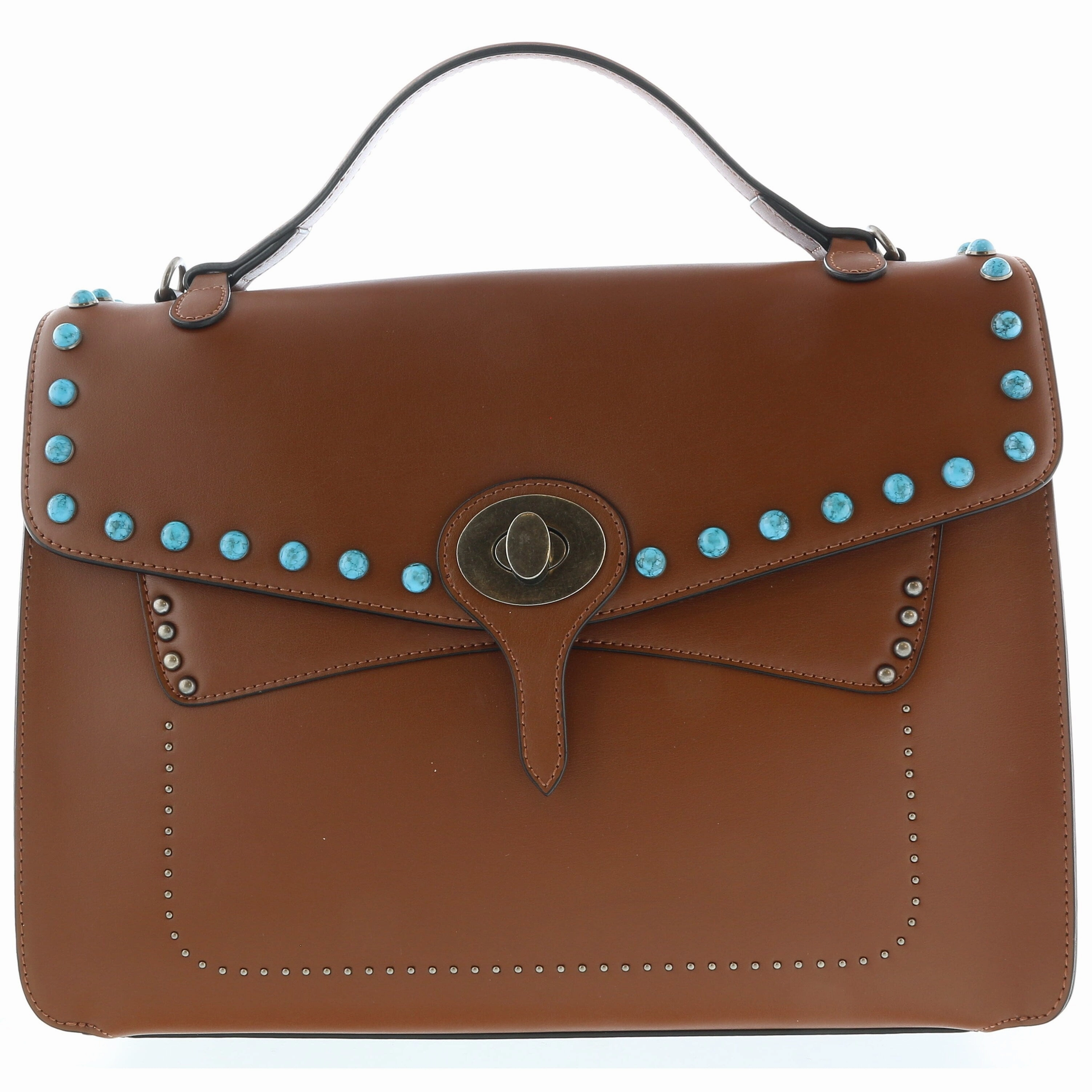 Tosca Blu Tan Small Western Inspired Beaded Flap Top Handle Bag for womens