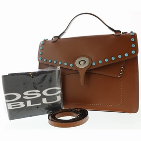 Tosca Blu Tan Small Western Inspired Beaded Flap Top Handle Bag for womens