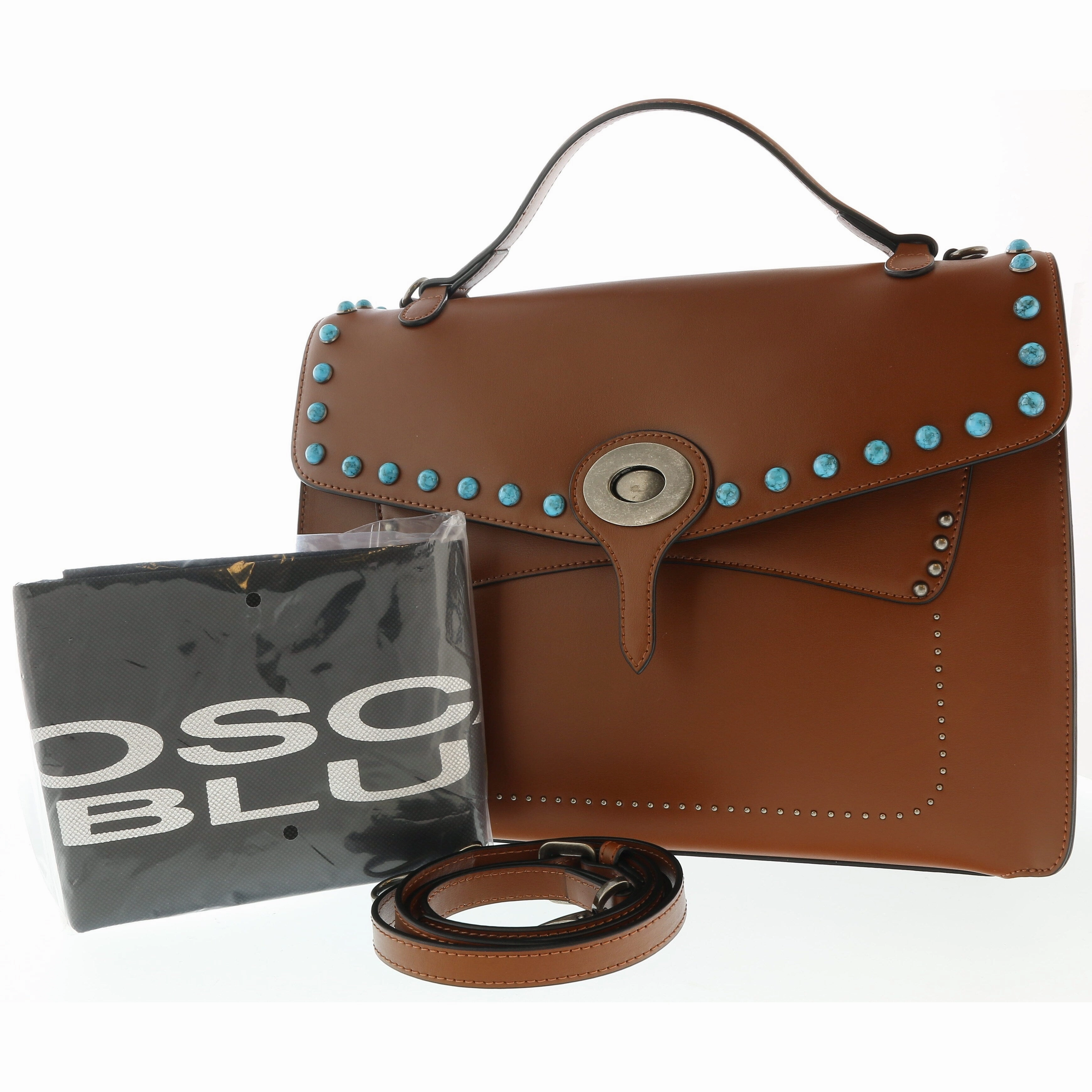 Tosca Blu Tan Small Western Inspired Beaded Flap Top Handle Bag for womens