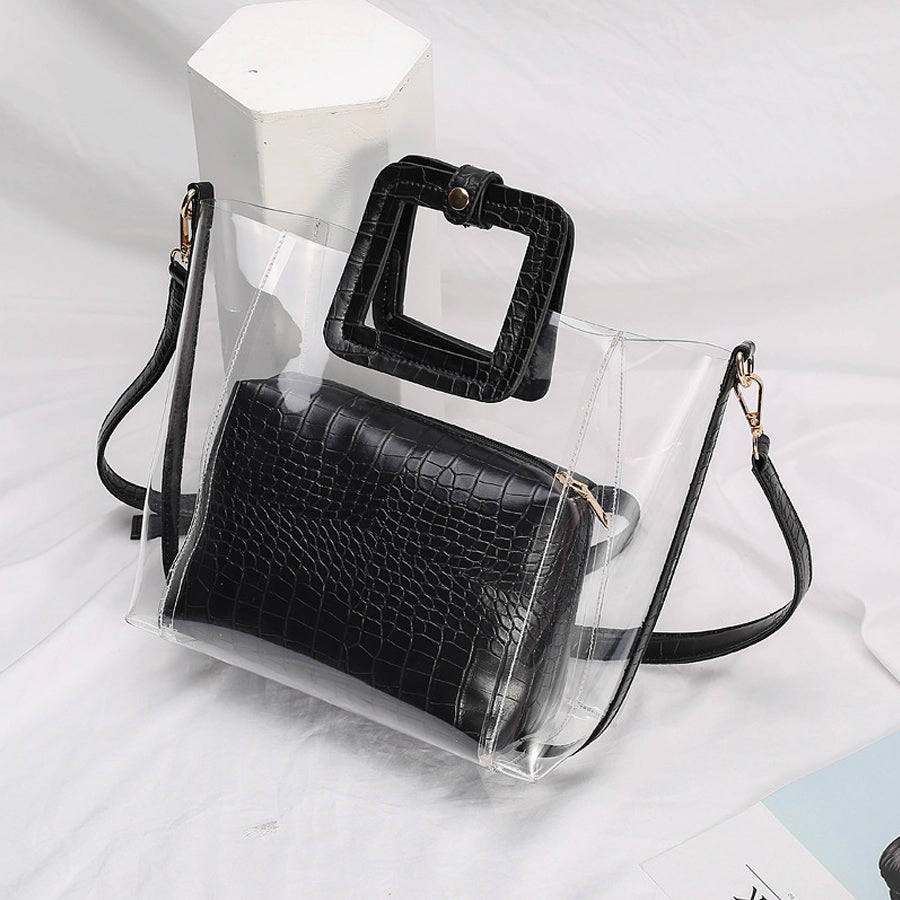 Transparent Crocodile-print Hand-held Crossbody Bag
