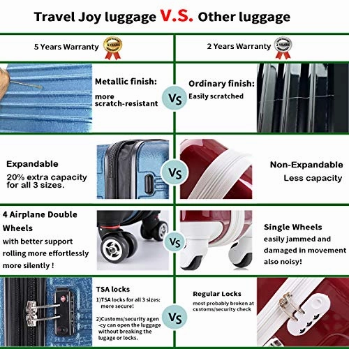 Travel Joy Expandable Luggage Set, Suitcases TSA Lightweight Spinner Luggage Sets, Carry On Luggage 3 Piece Set