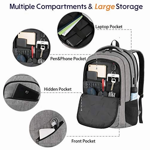 Travel Laptop Backpack,TSA Large Travel Backpack for Women Men, 17 Inch Business Flight Approved Carry On Backpack with USB Charger Port and Luggage Sleeve, MATEIN Durable College School Bookbag,Grey