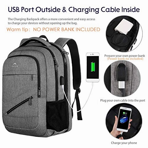 Travel Laptop Backpack,TSA Large Travel Backpack for Women Men, 17 Inch Business Flight Approved Carry On Backpack with USB Charger Port and Luggage Sleeve, MATEIN Durable College School Bookbag,Grey