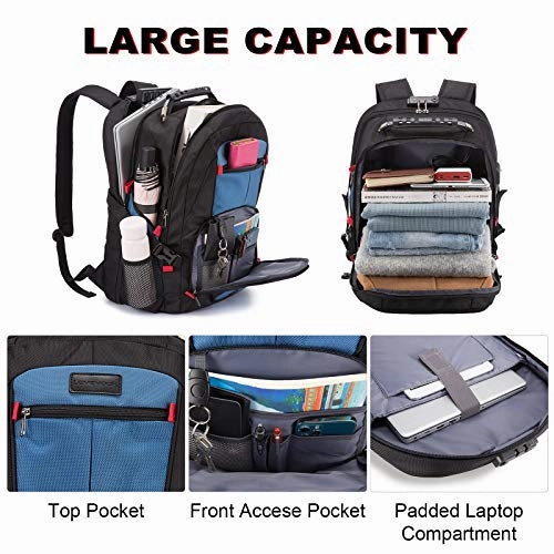 Travel Laptop Backpack Waterproof Anti Theft Backpack with Lock and USB Charging Port Large 17-17.3 Inch Computer Business Backpack for Men Women School College Backpack Blue
