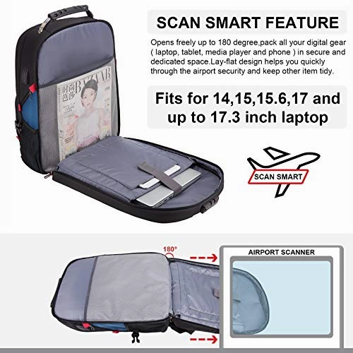 Travel Laptop Backpack Waterproof Anti Theft Backpack with Lock and USB Charging Port Large 17-17.3 Inch Computer Business Backpack for Men Women School College Backpack Blue