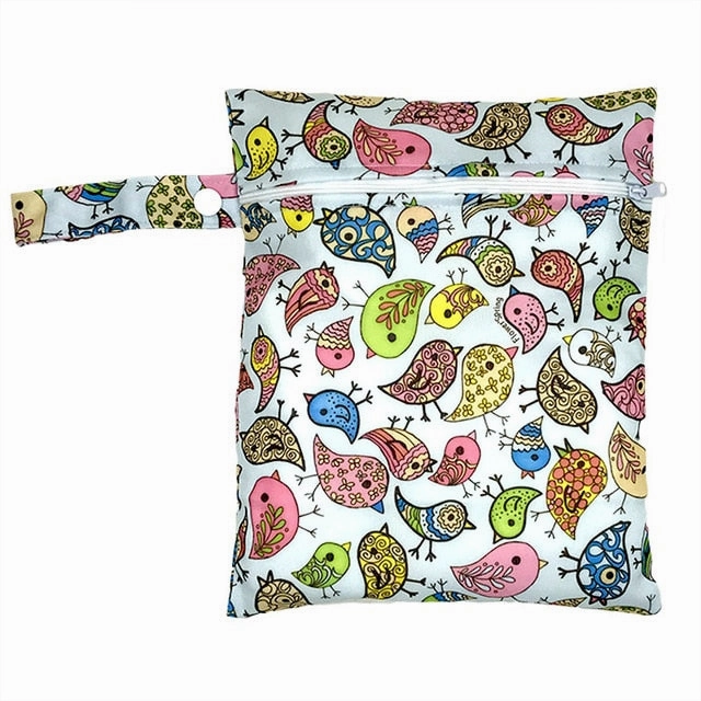 Travel PUL Wet Bags Baby Waterproof Cloth Diaper Bag Single Zipper Print Reusable Baby Nappy Wet Dry Bags Wetbags 25x20cm