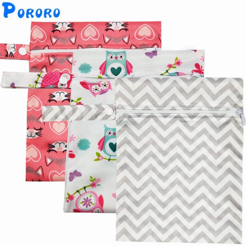 Travel PUL Wet Bags Baby Waterproof Cloth Diaper Bag Single Zipper Print Reusable Baby Nappy Wet Dry Bags Wetbags 25x20cm