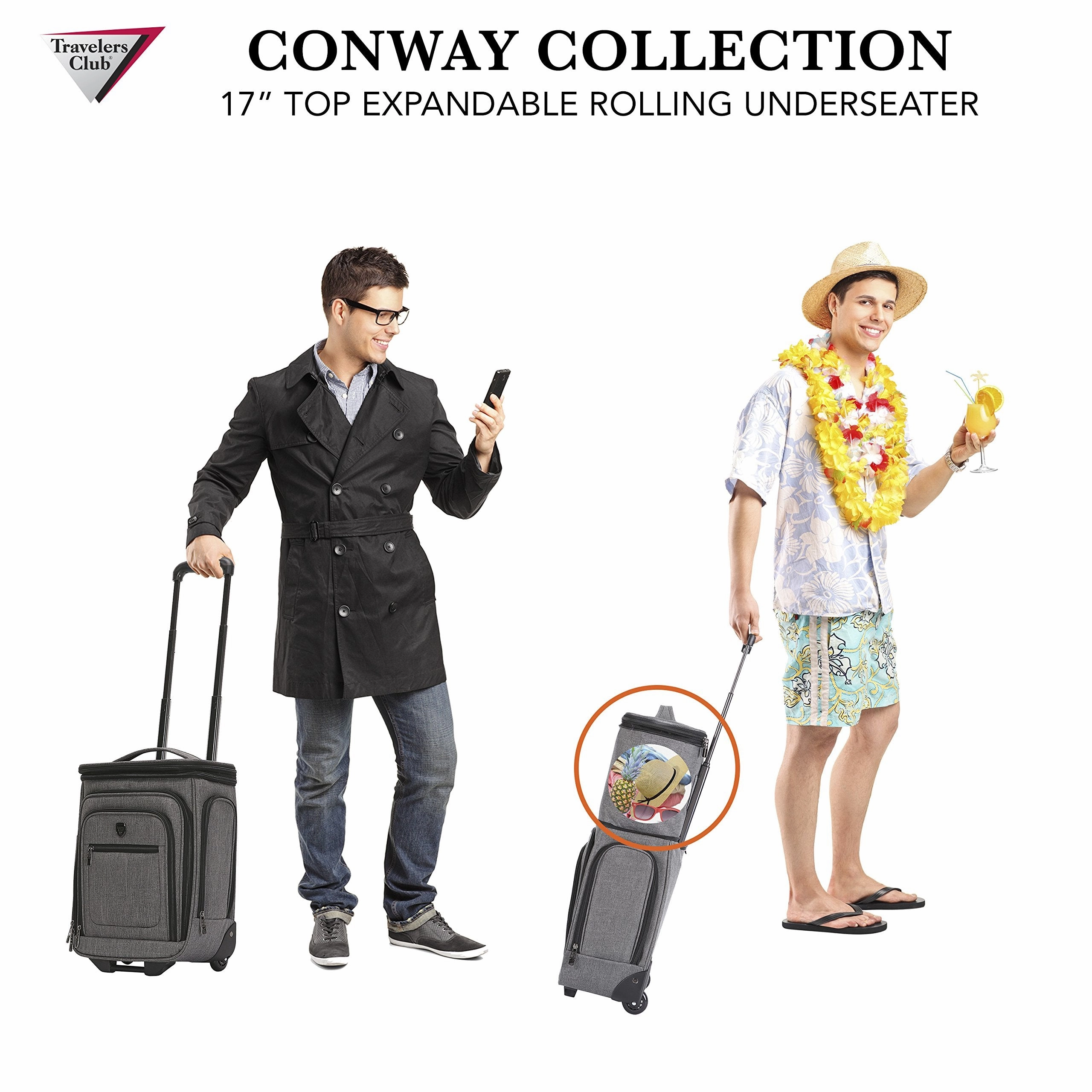 Travelers Club Luggage 17" Top Expandable Underseater W/Side USB Port Connector, Dark Gray Suitcase, Carry