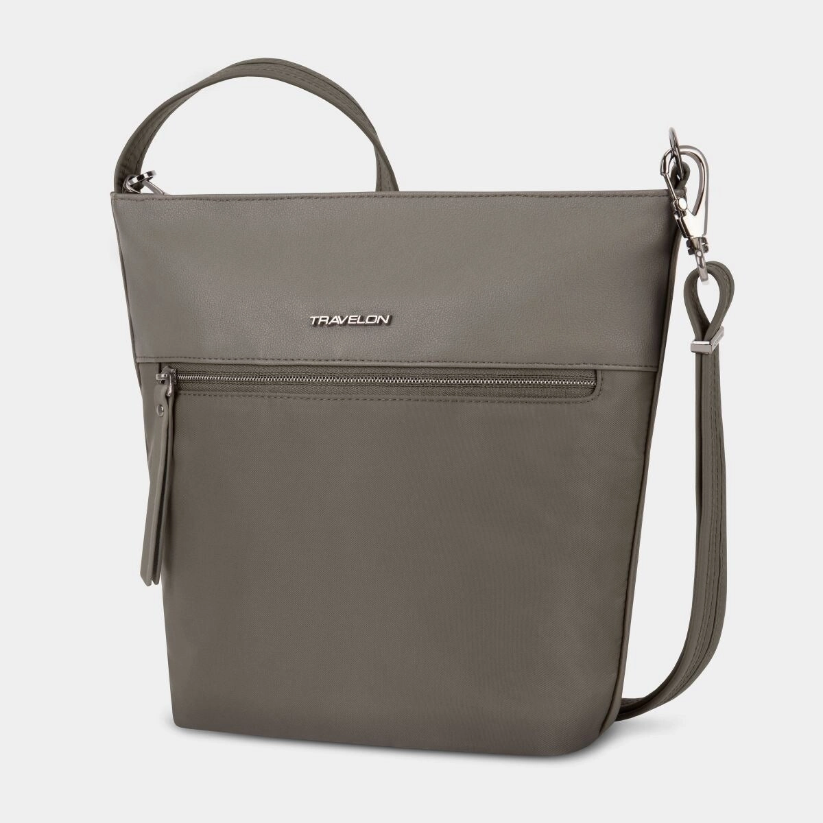 Travelon AntiTheft Addison Bucket Bag Gray Nylon Vegan Leather 43491520 One Size - ONE SIZE