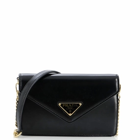 Triangle Logo Plaque Envelope Chain Shoulder Bag Saffiano Leather