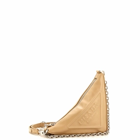 Triangle Logo Zip Chain Crossbody Bag Embossed Leather Small