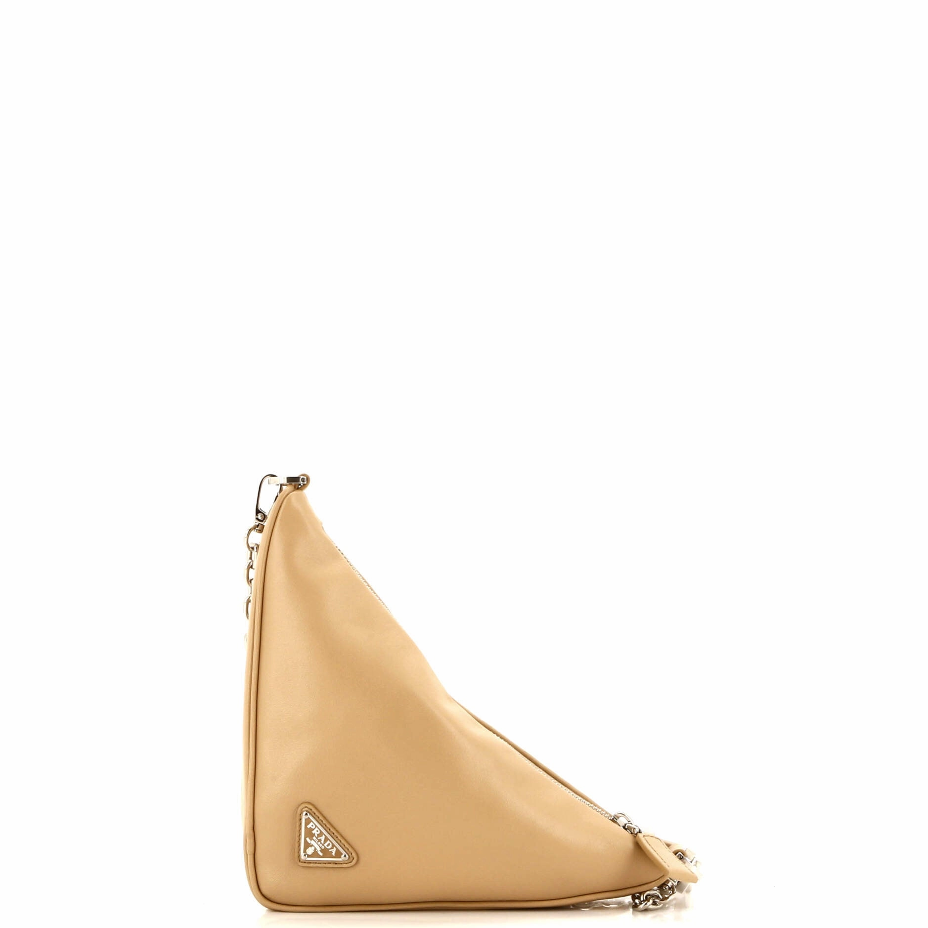 Triangle Logo Zip Chain Crossbody Bag Embossed Leather Small