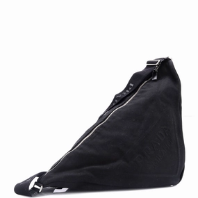 Triangle Logo Zip Crossbody Bag Embossed Canvas Large