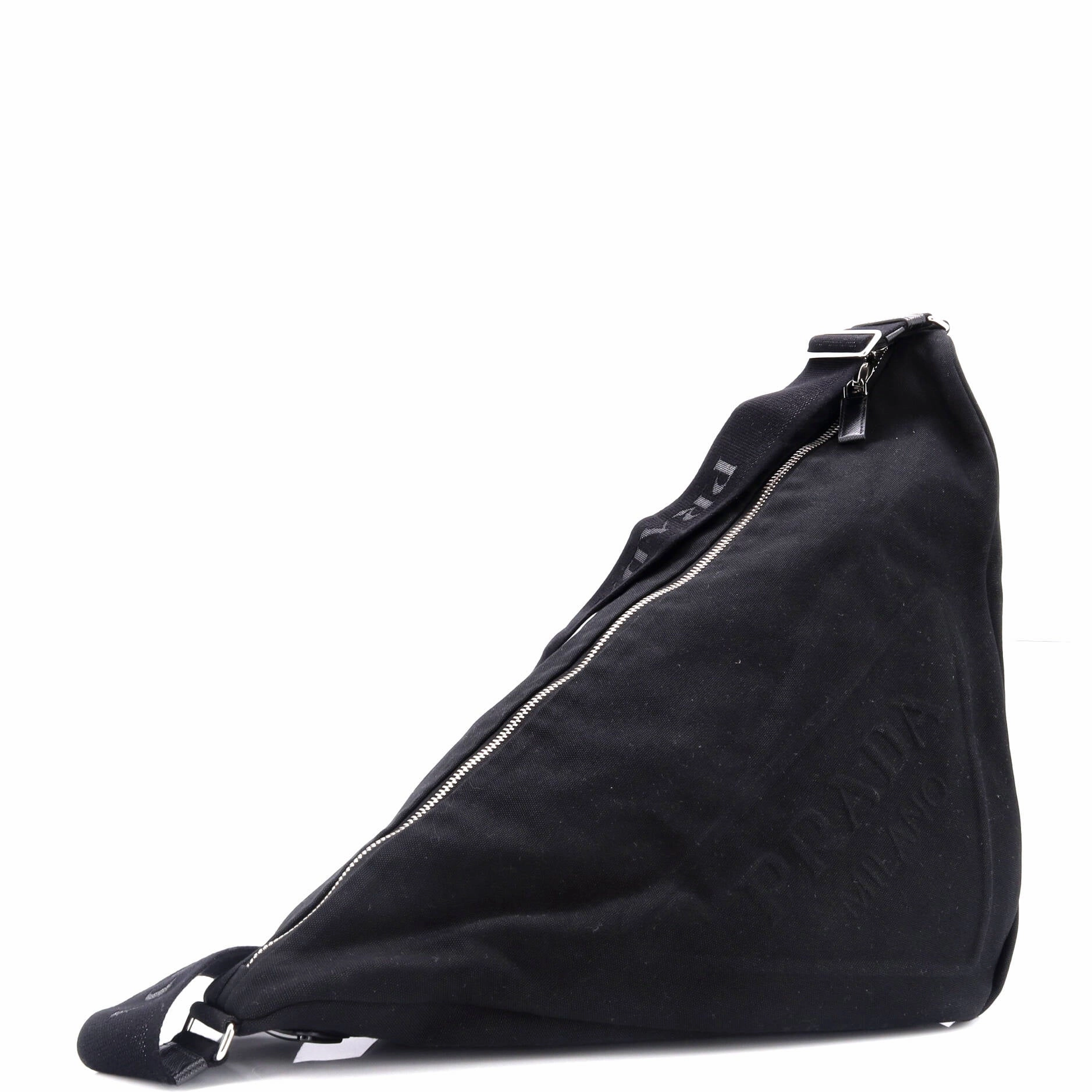 Triangle Logo Zip Crossbody Bag Embossed Canvas Large