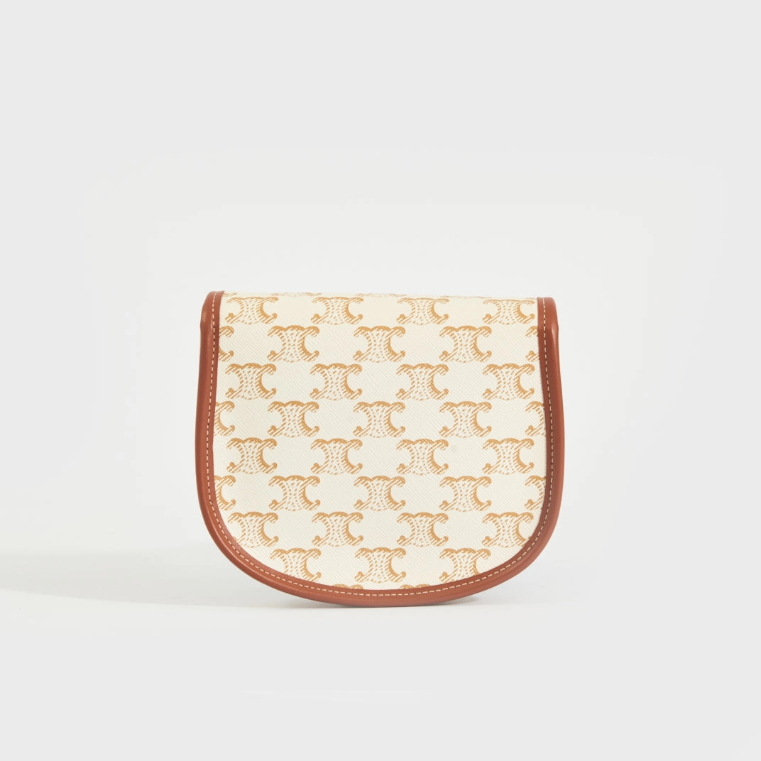 Triomphe Buzas Canvas Crossbody Bag in White & Tan
