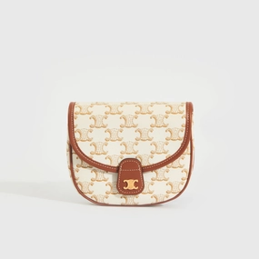 Triomphe Buzas Canvas Crossbody Bag in White & Tan