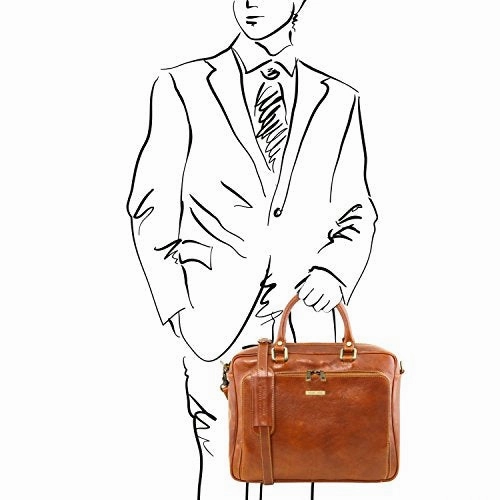 Tuscany Leather Pisa Leather Laptop Briefcase With Front Pocket Honey Leather Laptop Bags