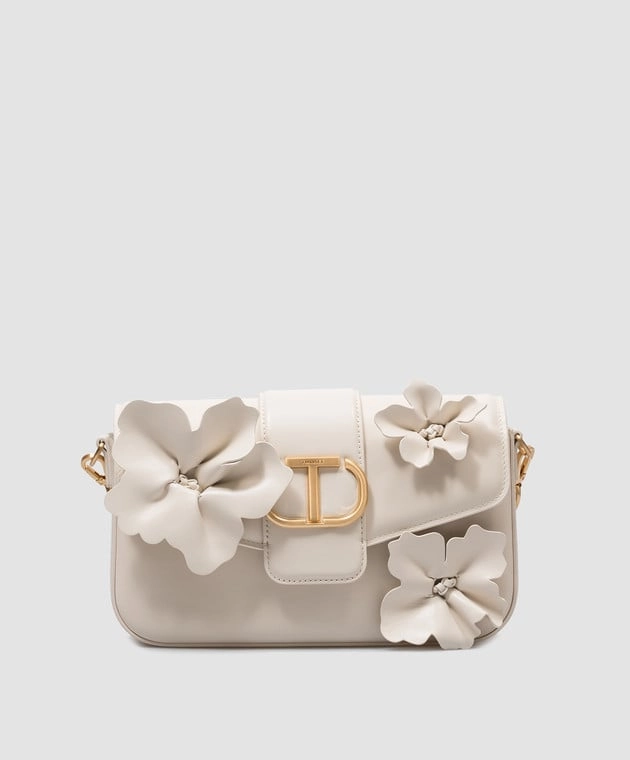 Twinset Leather Messenger Bag W/ Flower Appliqus