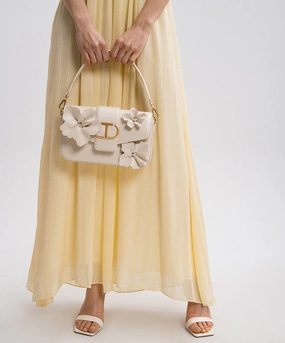 Twinset Leather Messenger Bag W/ Flower Appliqus
