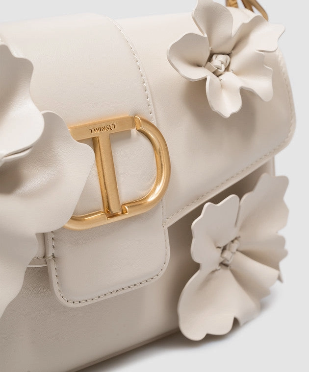 Twinset Leather Messenger Bag W/ Flower Appliqus