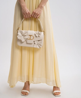 Twinset Leather Messenger Bag W/ Flower Appliqus
