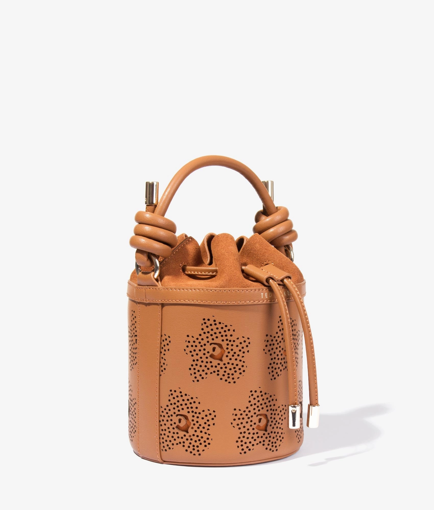 Tyahla floral laser cut bucket bag in brown
