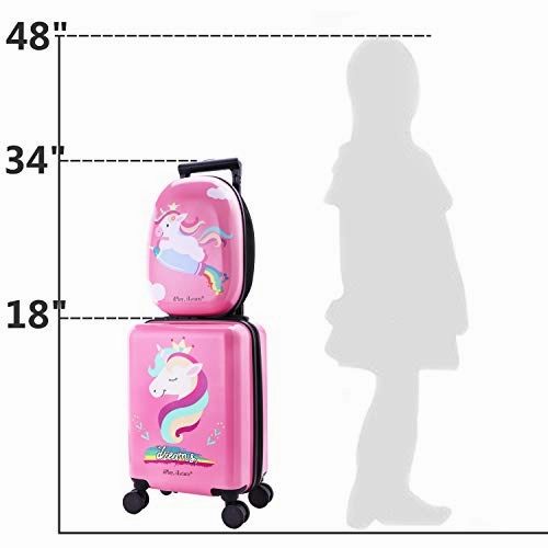 Unicorn Kids Carry on Luggage Set with Spinner Wheels, Girls Travel Suitcase
